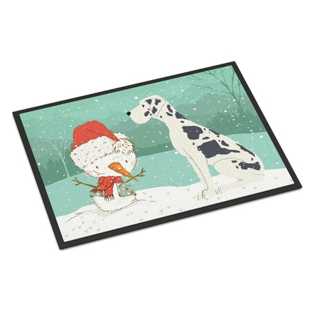 Carolines Treasures 24 x 36 in. Harlequin Great Dane Snowman Christmas Indoor or Outdoor Mat CK2042JMAT